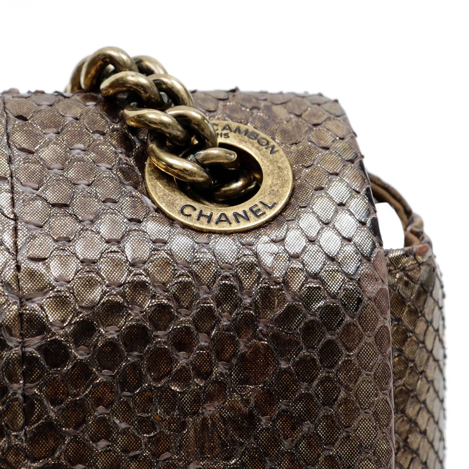 Chanel Dark Gold Metallic Python Shanghai Bag 2