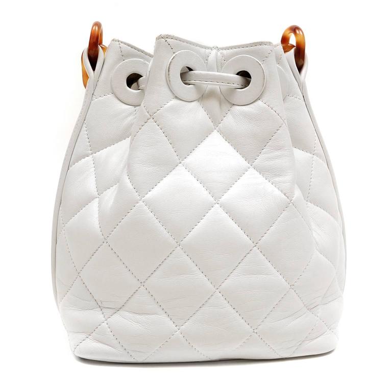 Chanel White Lambskin Bucket Bag with Tortoise Chain at 1stDibs