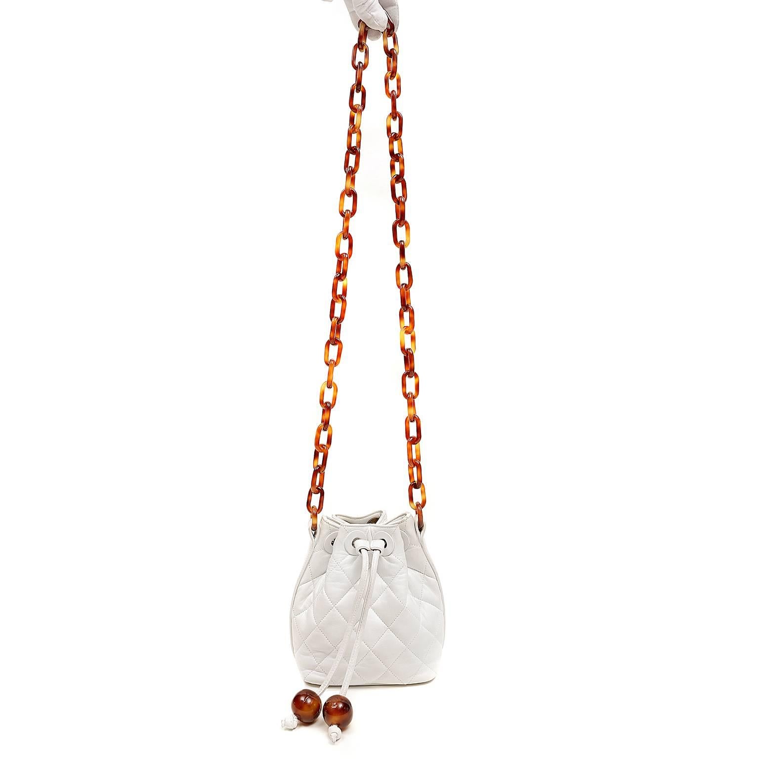 Chanel White Lambskin Bucket Bag with Tortoise Chain 1