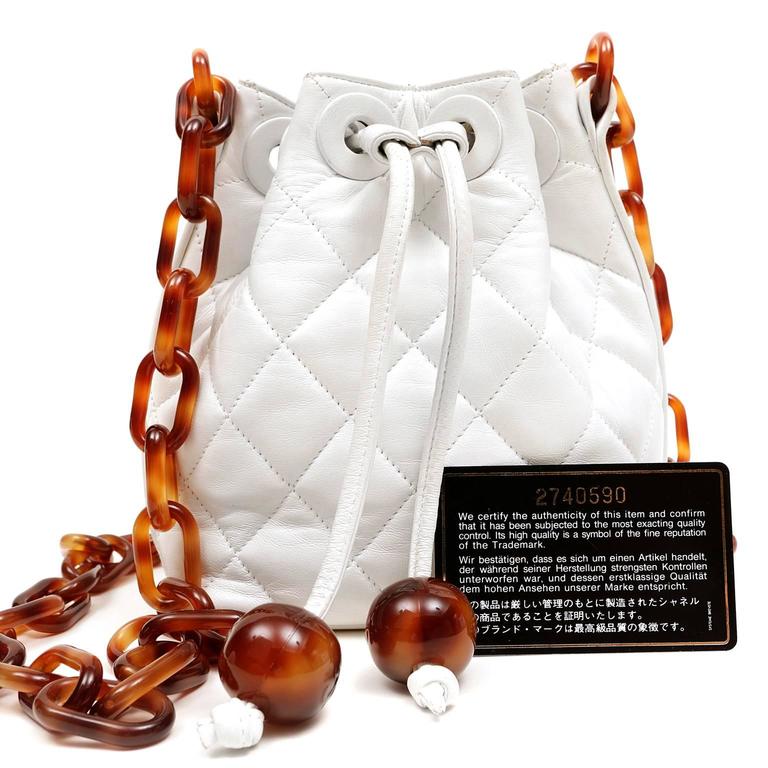 Chanel White Lambskin Bucket Bag with Tortoise Chain at 1stDibs