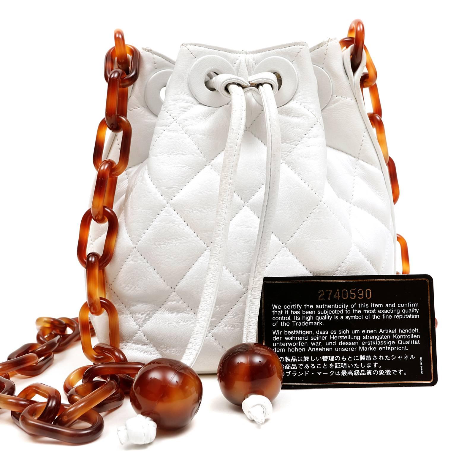 Chanel White Lambskin Bucket Bag with Tortoise Chain 3