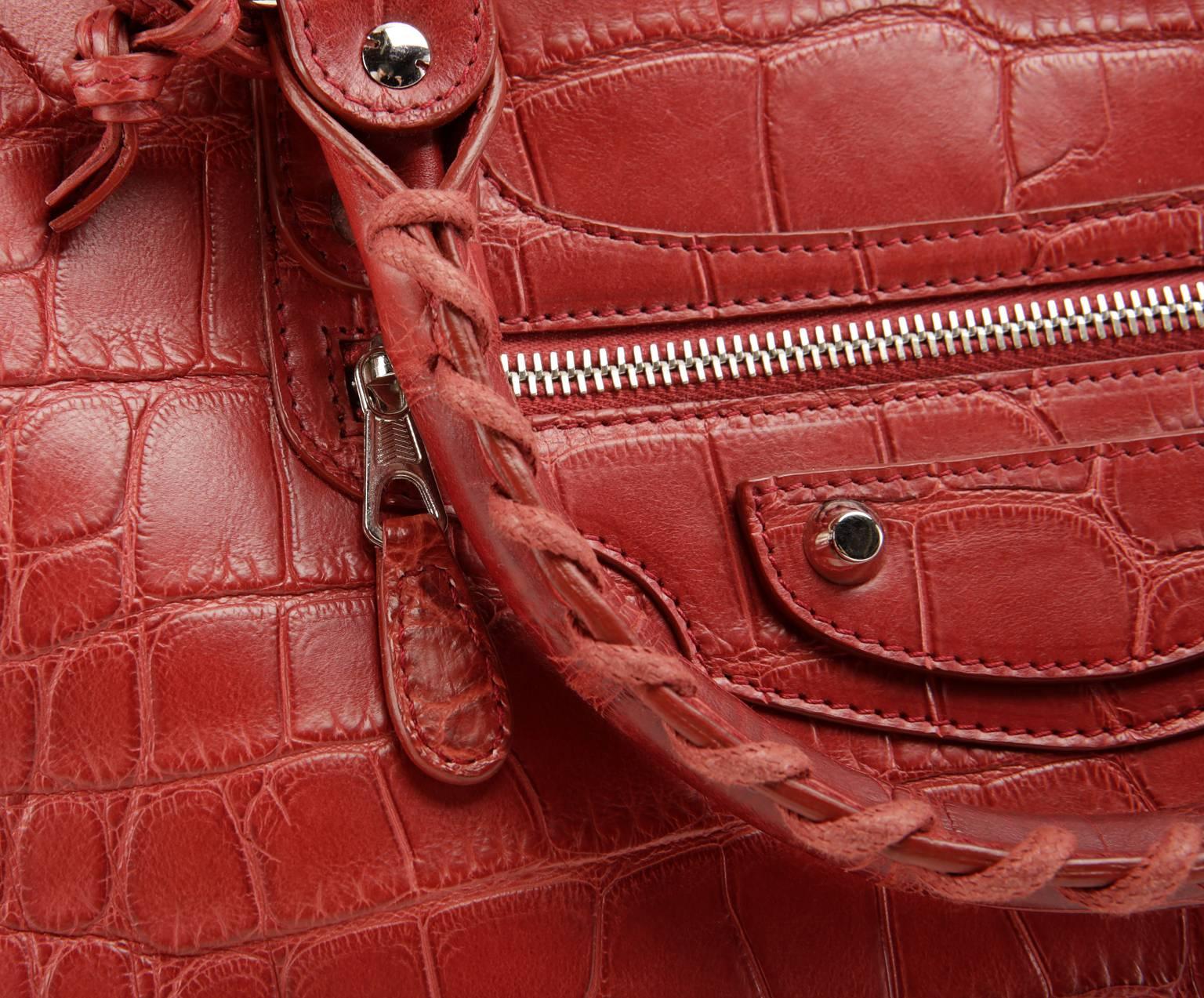 Balenciaga Red Matte Crocodile City Bag In New Condition For Sale In Malibu, CA