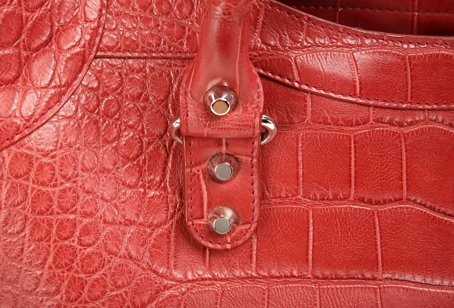 Women's Balenciaga Red Matte Crocodile City Bag For Sale
