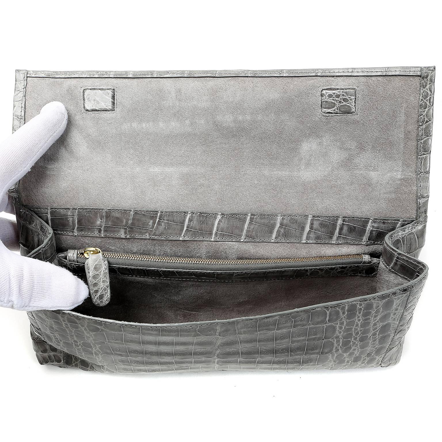 Nancy Gonzalez grey Crocodile Large Clutch 2