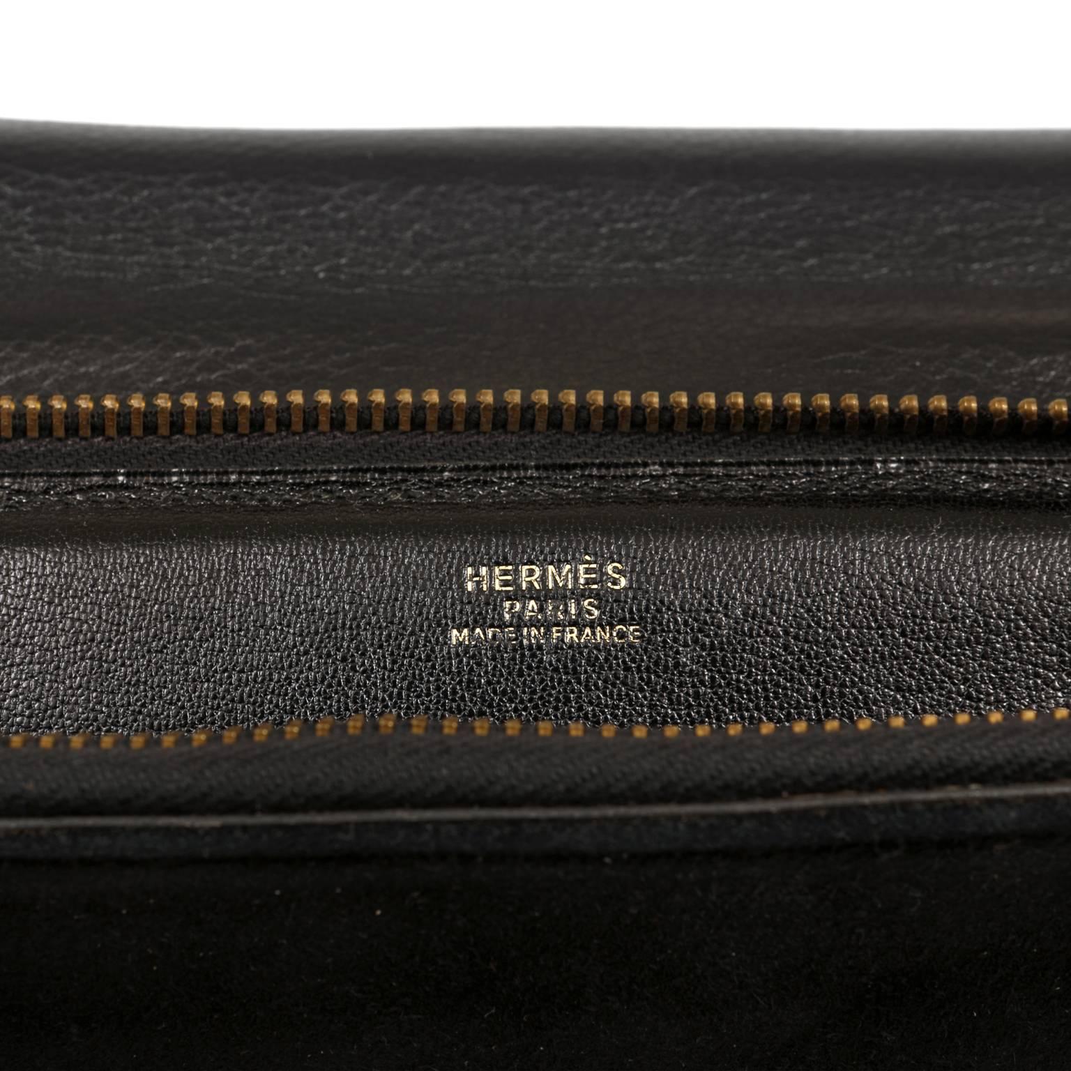 Hermès Black Leather and Lizard Brief Case For Sale 6