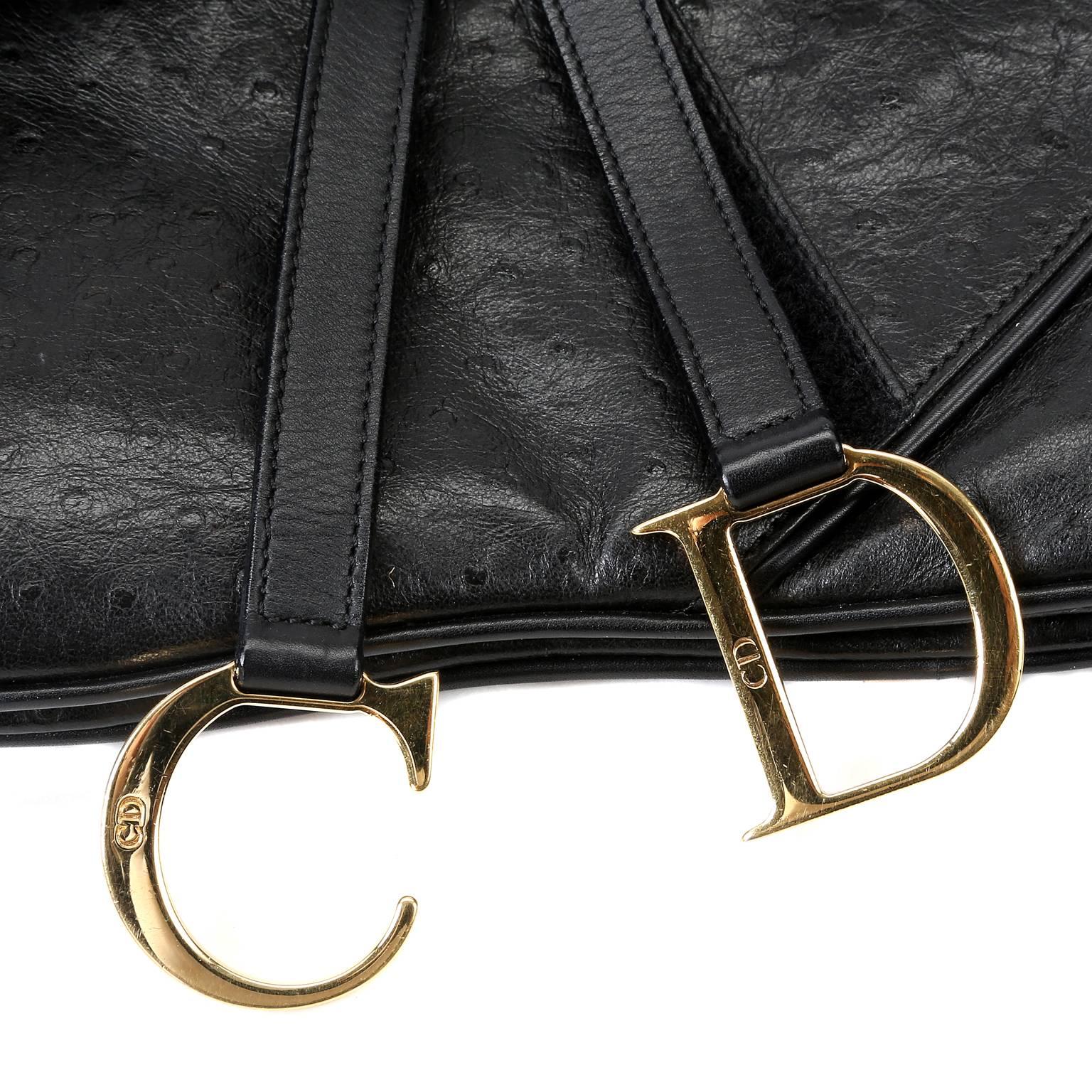 Christian Dior Black Ostrich Large Saddle Bag 1