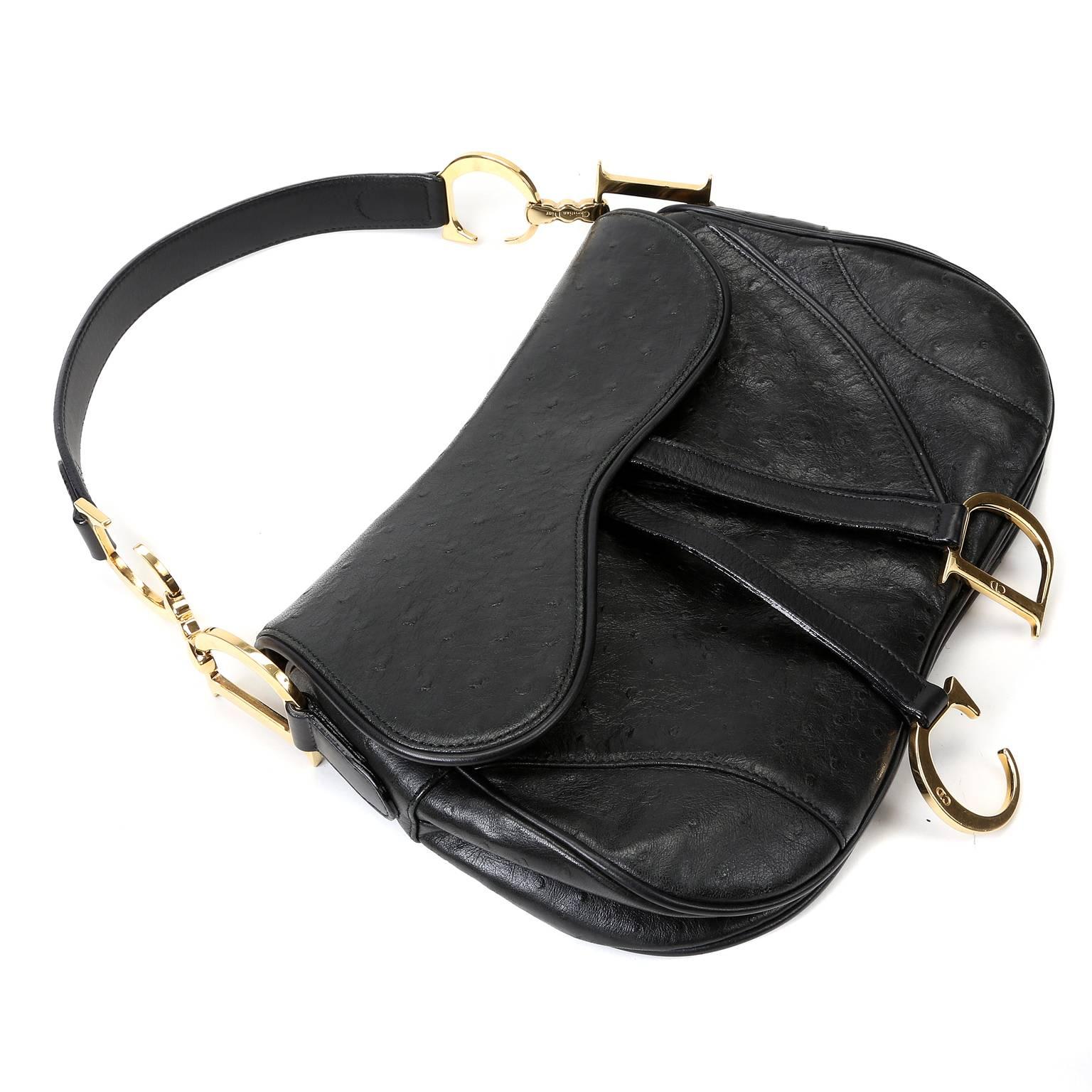Christian Dior Black Ostrich Large Saddle Bag 2