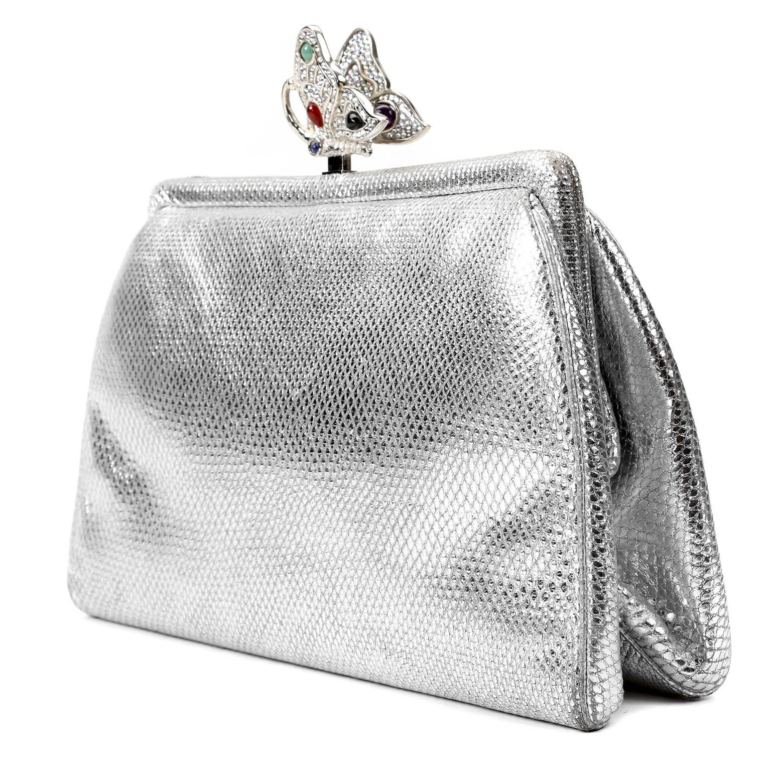 Judith Leiber Silver Lizard Evening Bag In Excellent Condition In Malibu, CA