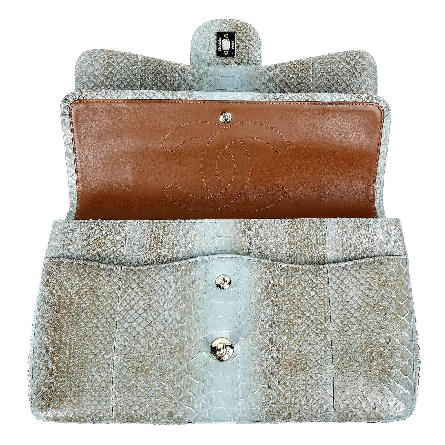 Chanel Degrade Python Jumbo Classic- Marrone e Blu in vendita 1