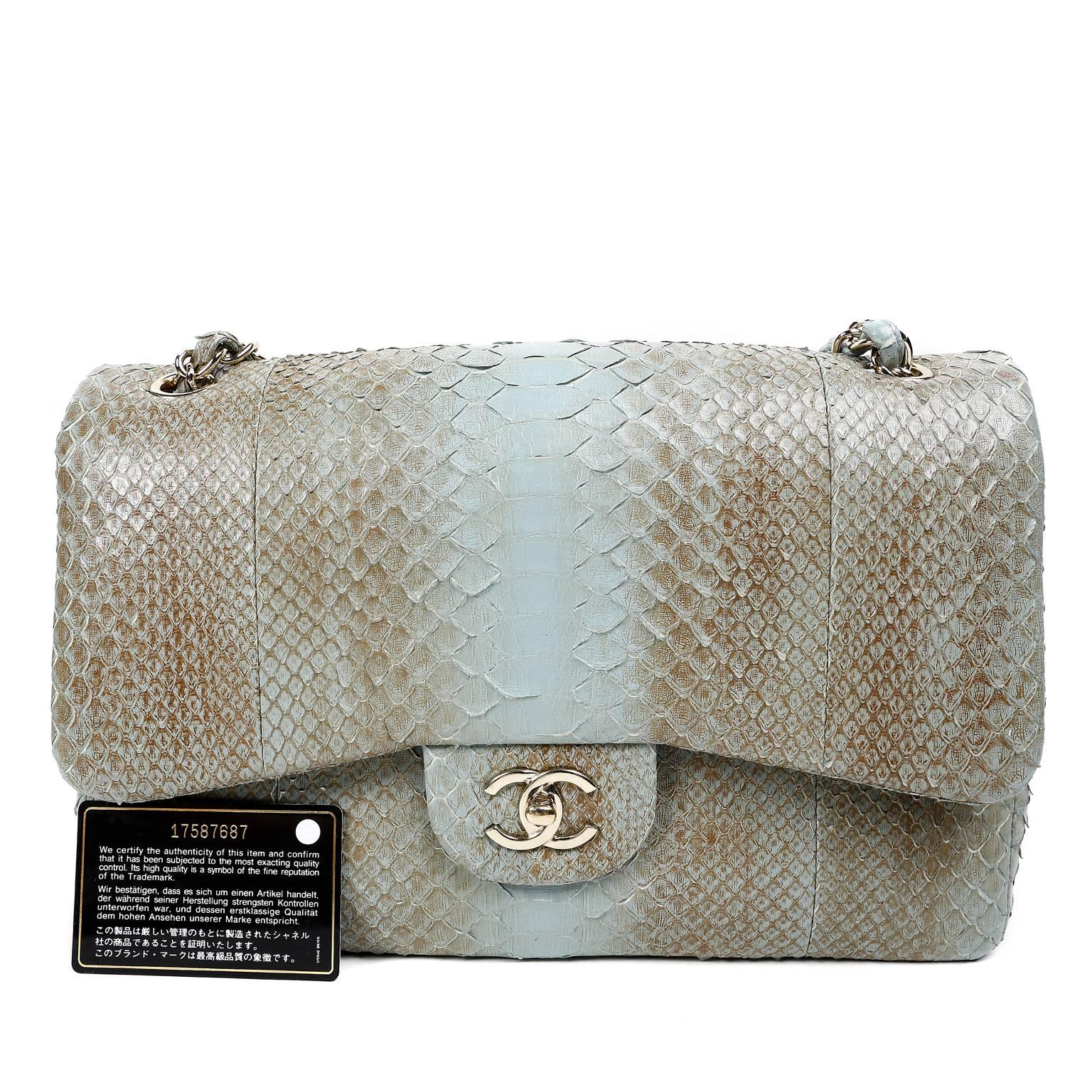 Chanel Degrade Python Jumbo Classic- Marrone e Blu in vendita 5
