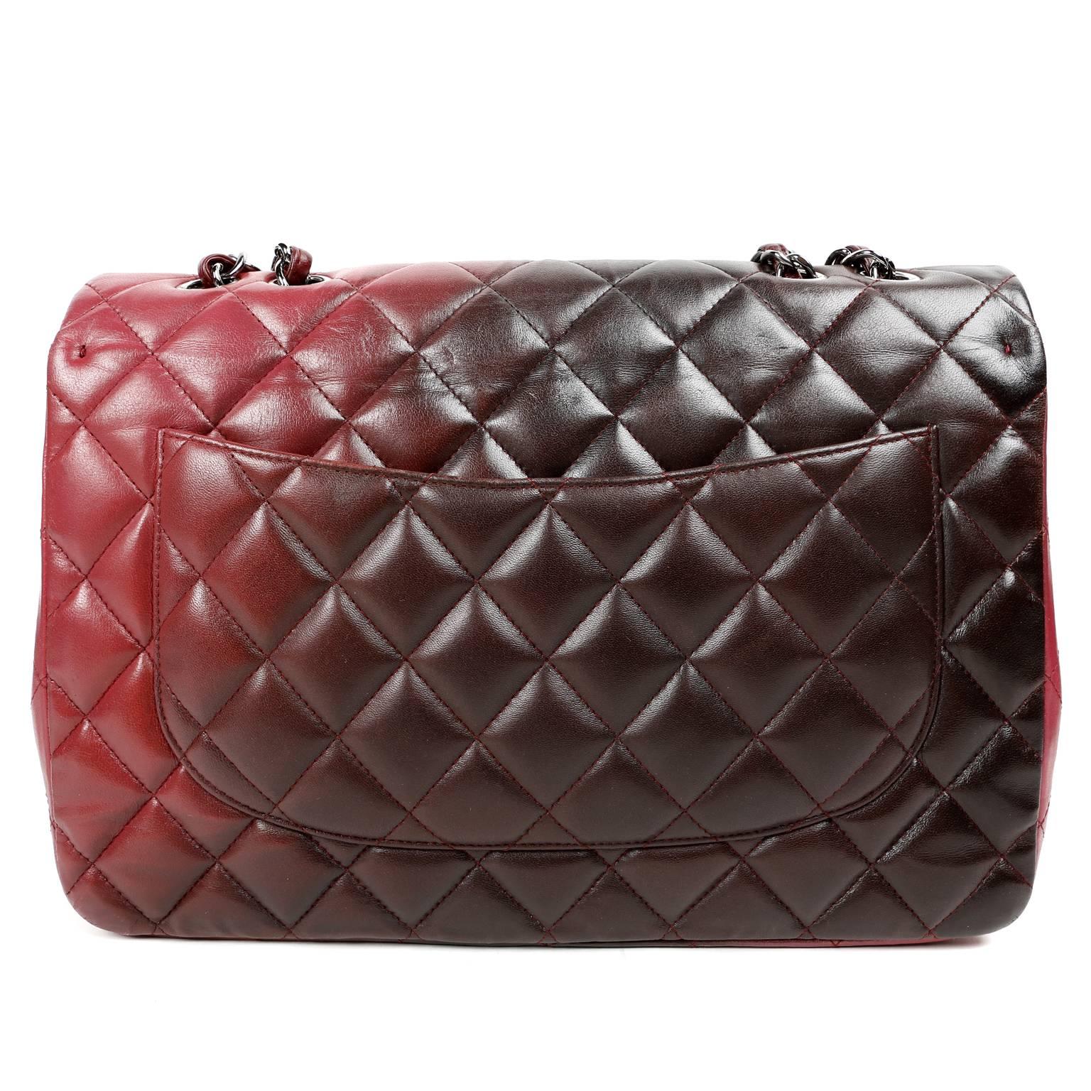 Chanel Bordeaux Degrade Jumbo Classic Flap- PRISTINE
  The beautifully unique coloration sets this classic apart and is a must have for collectors.  

Bordeaux leather is quilted in signature Chanel diamond stitched pattern.  A color progression