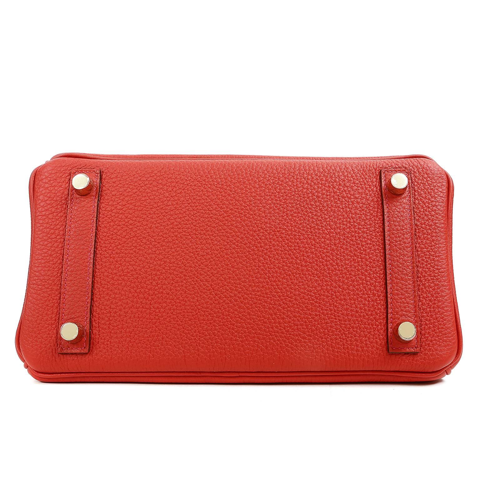 Women's Hermès 25 cm Geranium Red Togo Birkin Bag with Gold HW