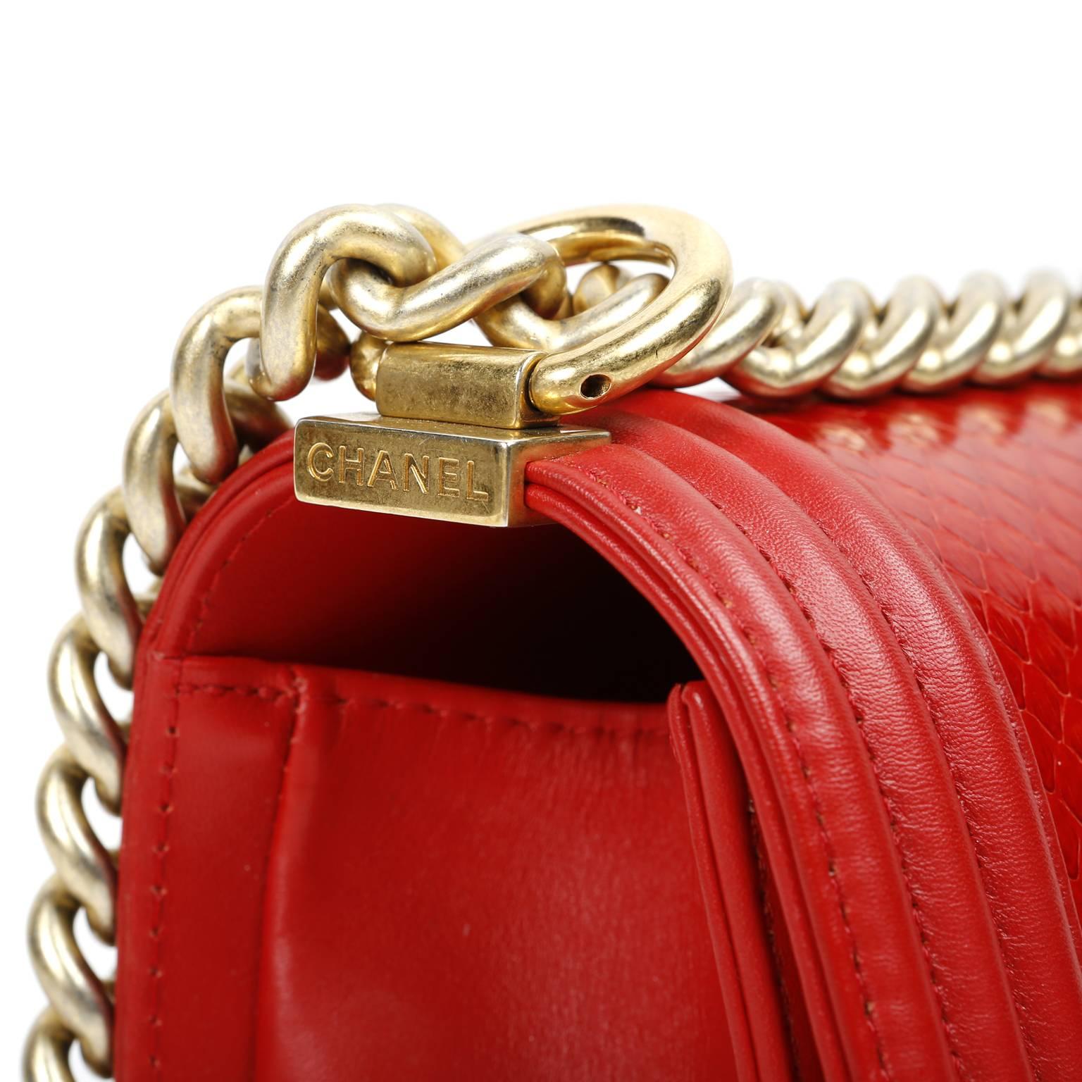 Women's Chanel Red Python Medium Boy Bag