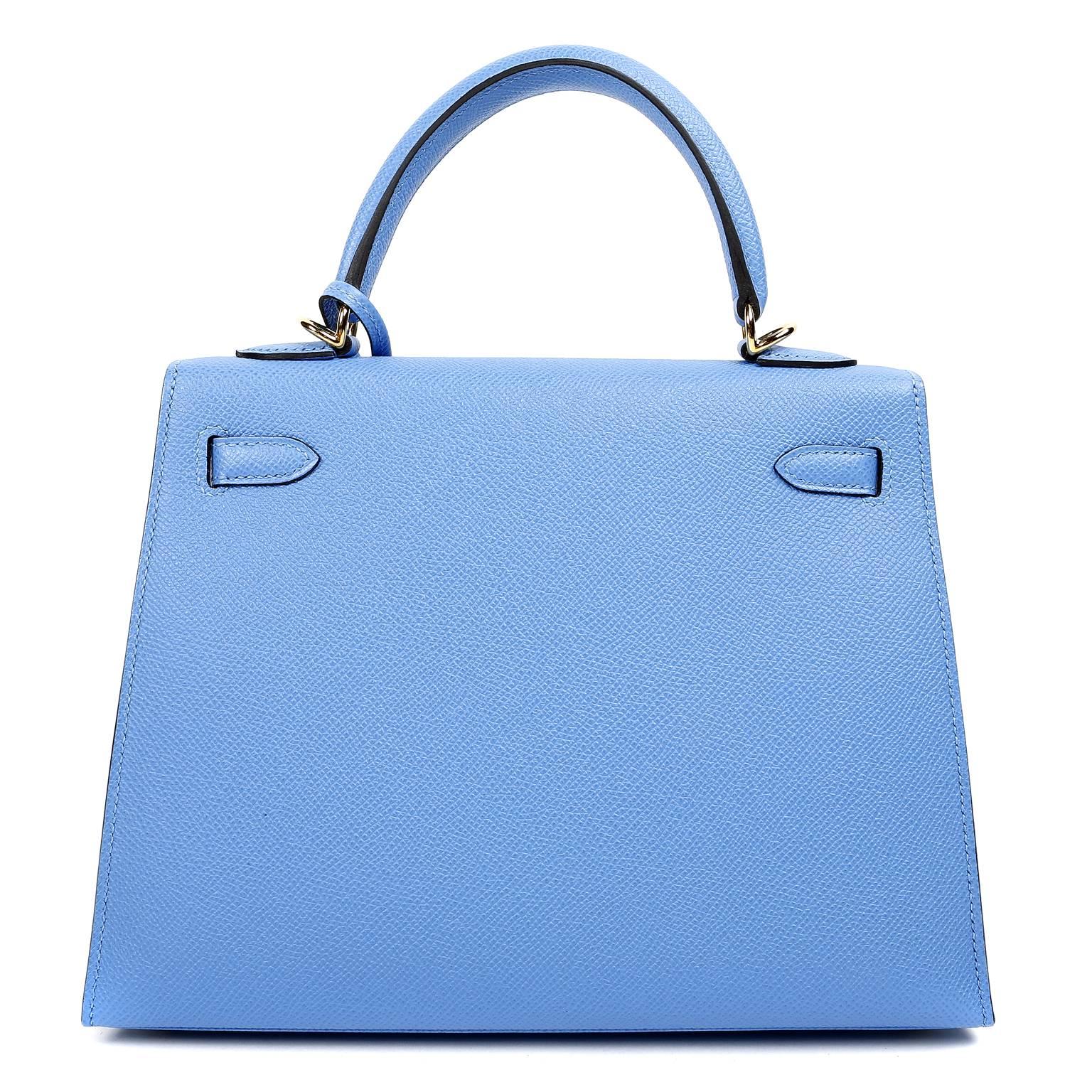 Hermès Bleu Paradis Epsom 25 cm Kelly Sellier is in pristine unworn condition.   Store fresh, the protective plastic is intact on the hardware.
  Hermès bags are considered the ultimate luxury item worldwide.  Each piece is handcrafted with