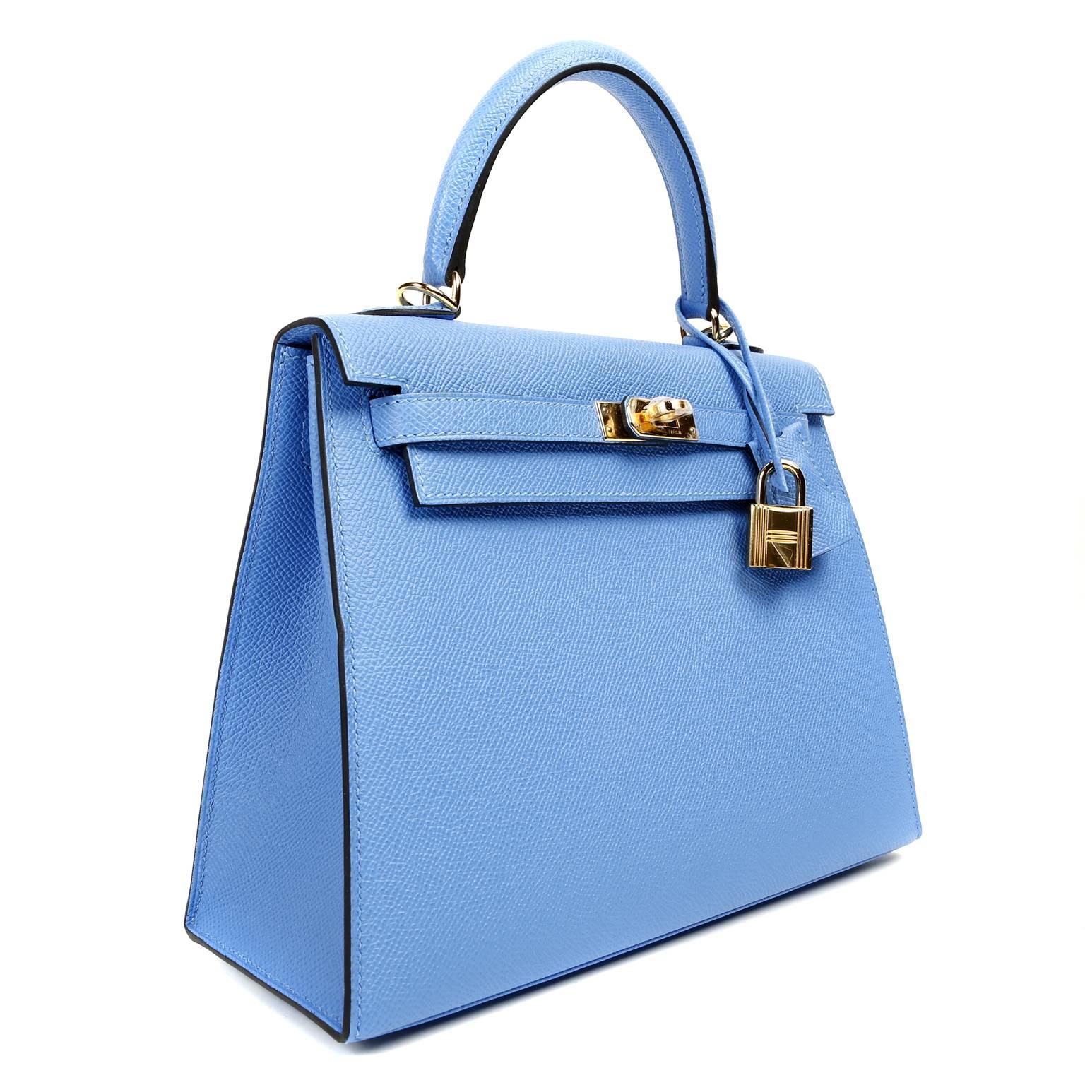 Hermès  25 cm Epsom Kelly Sellier- Blue Paradis with Gold In New Condition In Malibu, CA