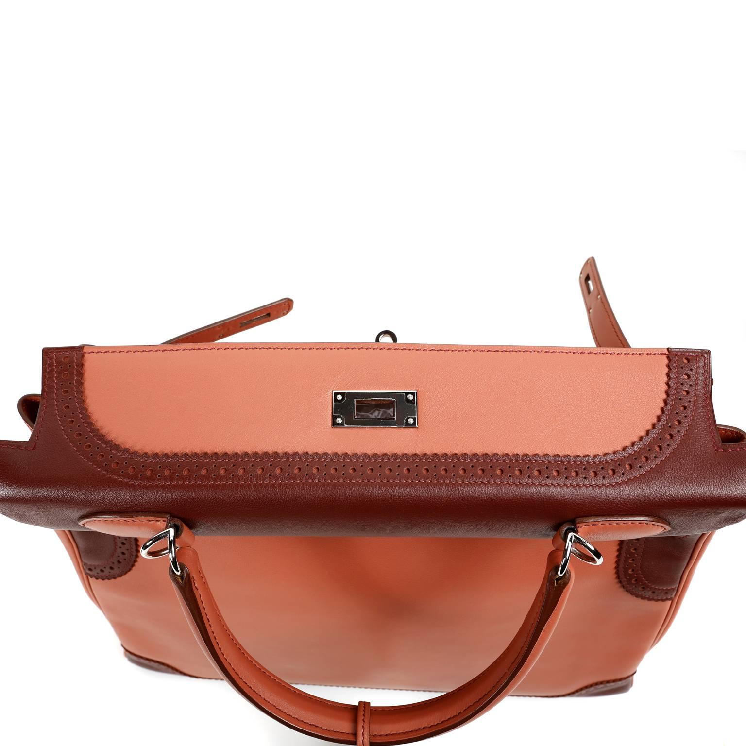 Hermès Ghillies 35 cm Kelly- Rosy and Rouge H Swift, PHW 1