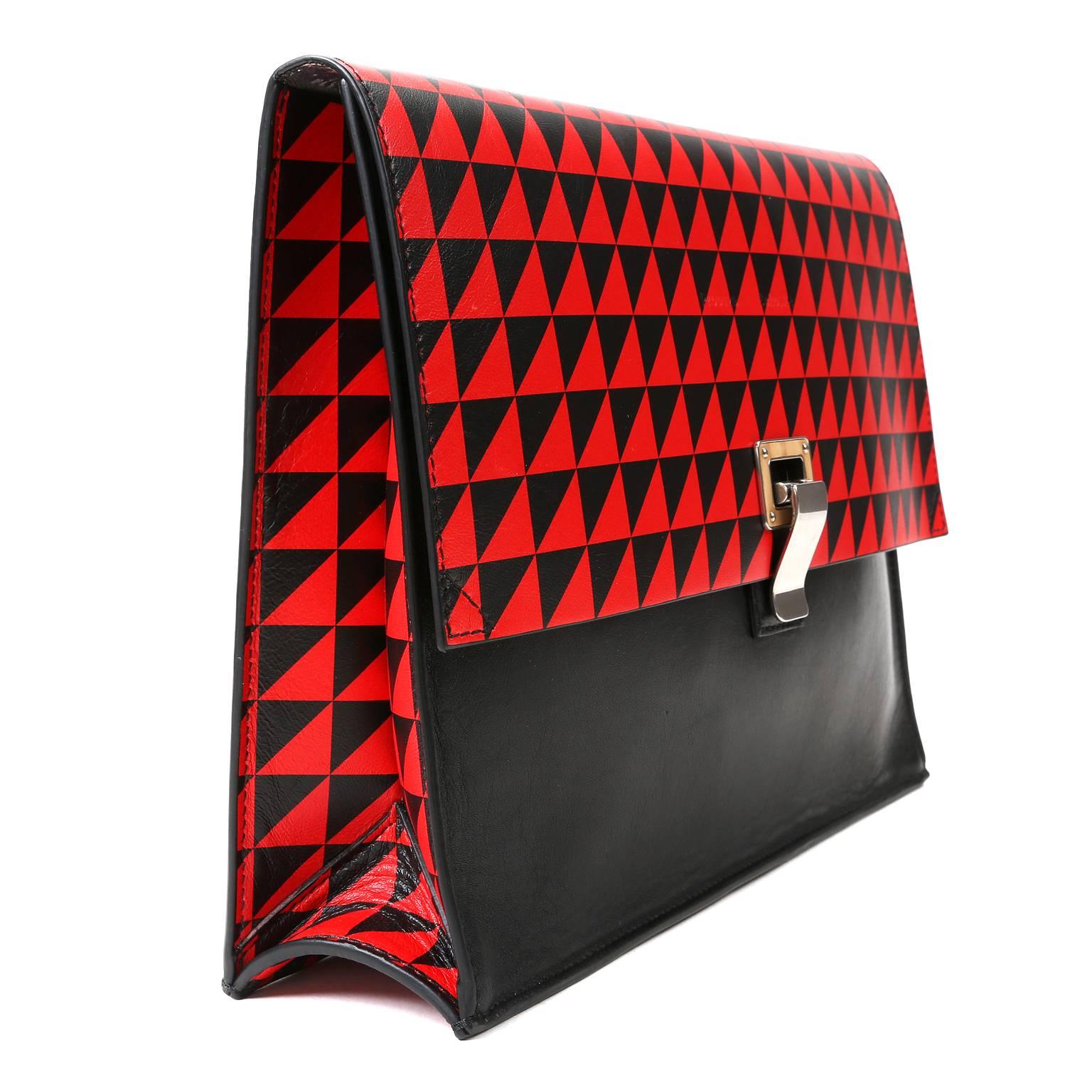 Proenza Schouler Red and Black Leather Lunch Bag Clutch In New Condition In Malibu, CA