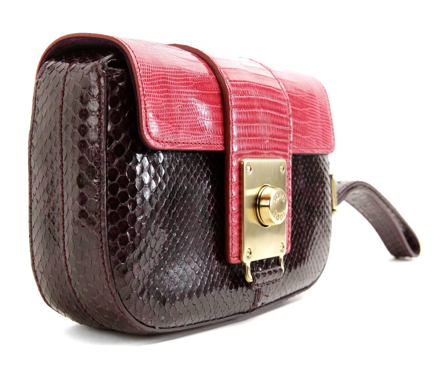 Pink Tods Purple Python and Red Lizard Skin Wristlet For Sale