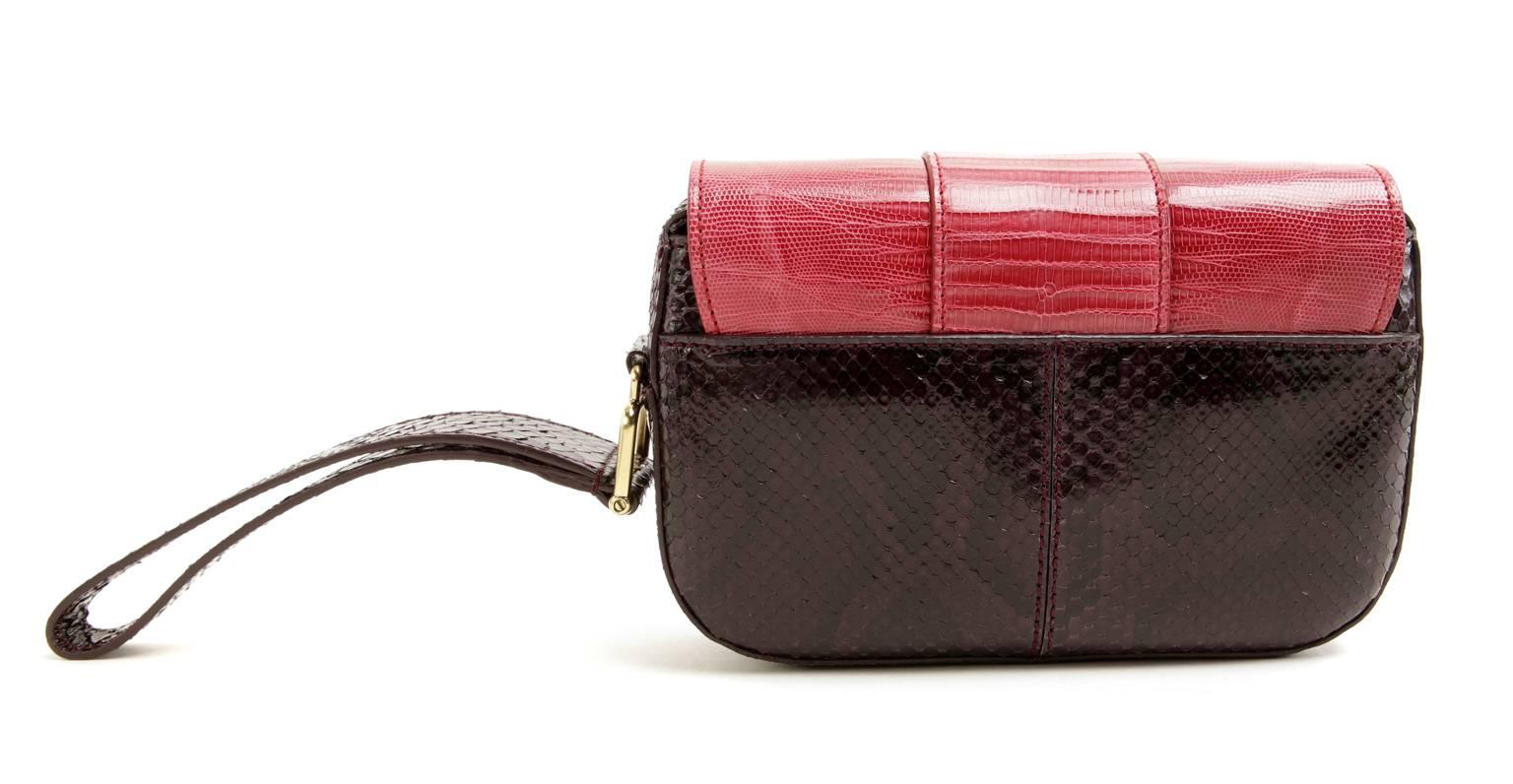 Tods Purple Python and Red Lizard Skin Wristlet In New Condition For Sale In Malibu, CA