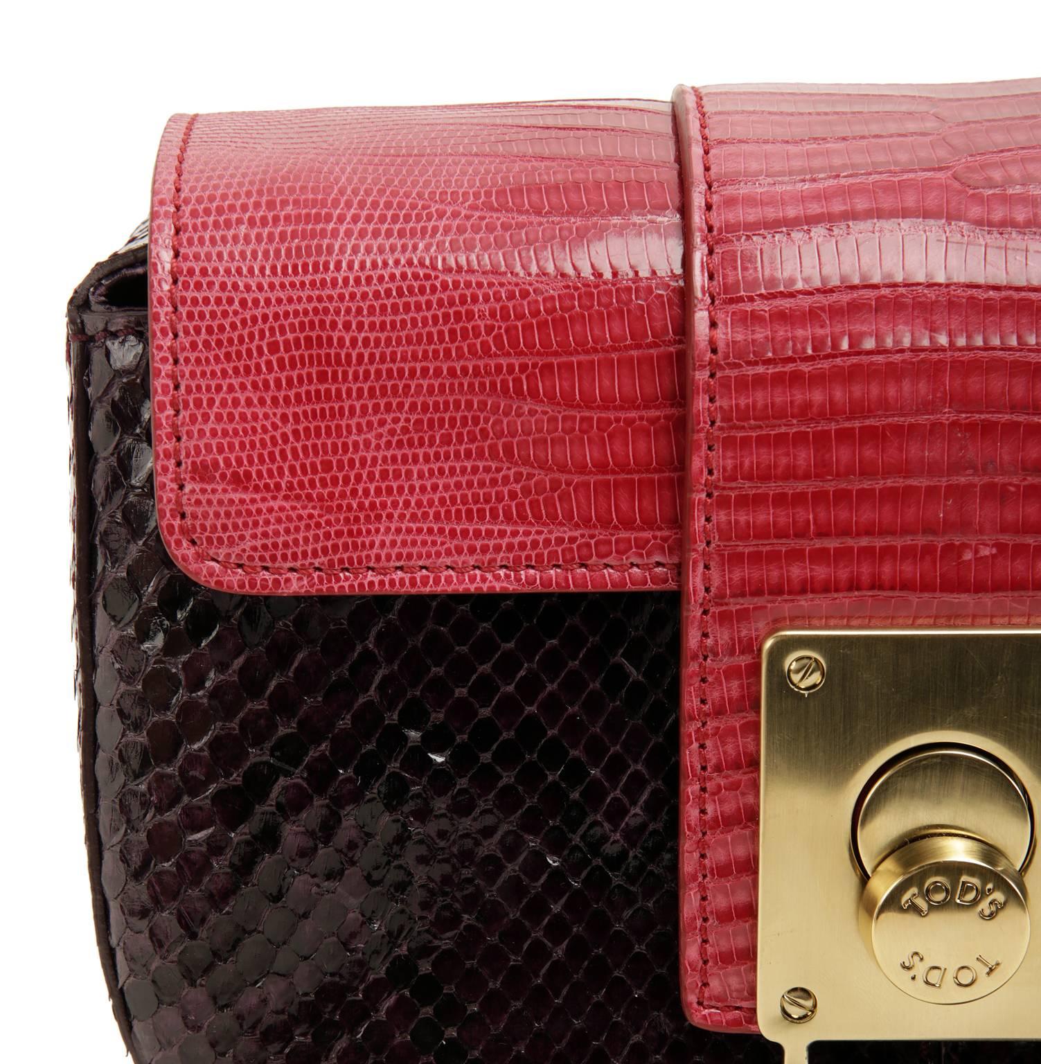 Tods Purple Python and Red Lizard Skin Wristlet For Sale 2
