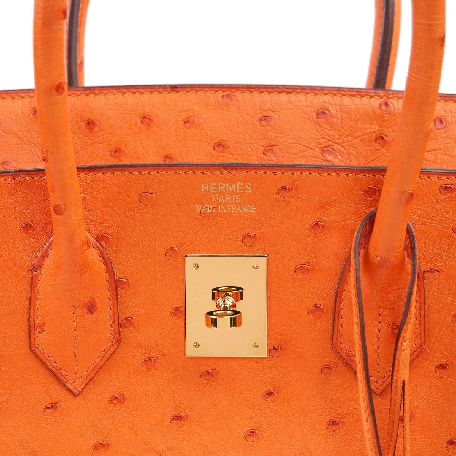 Women's Hermès Orange Ostrich Skin 35 cm  Birkin Bag with Gold Hardware