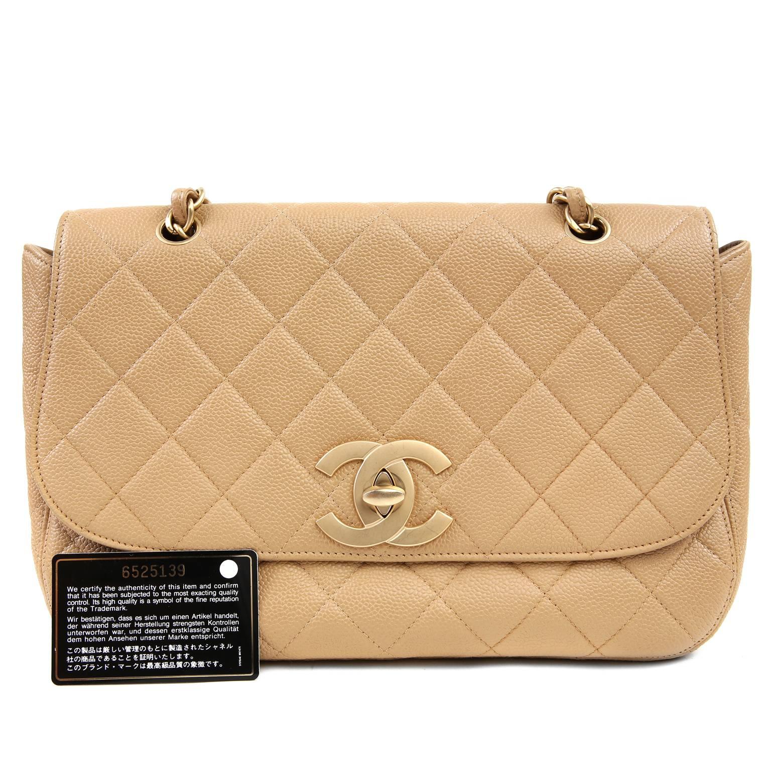 Chanel Beige Caviar Classic Flap Bag 6