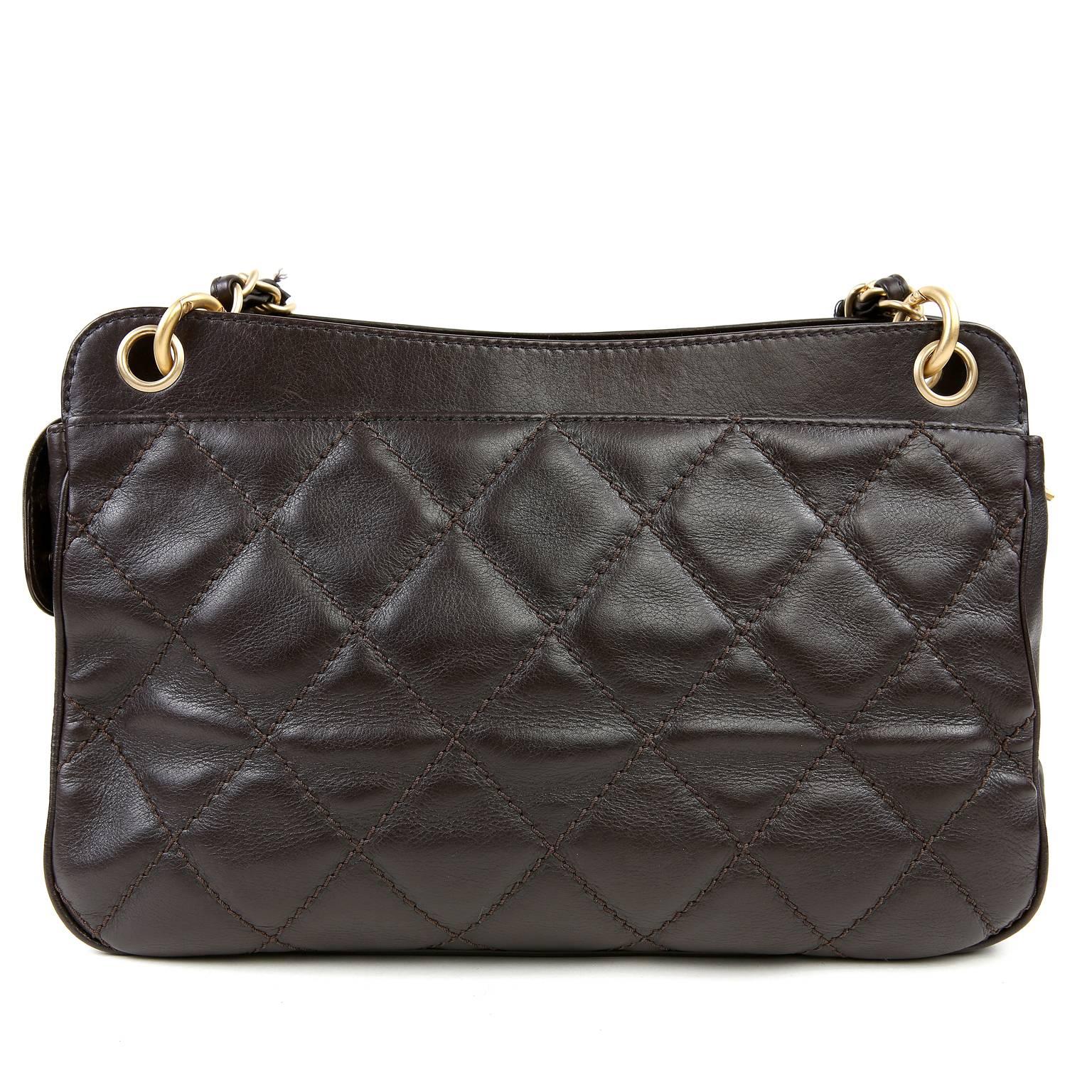 Black Chanel Dark Brown Leather Quilted Pocket Tote Bag For Sale