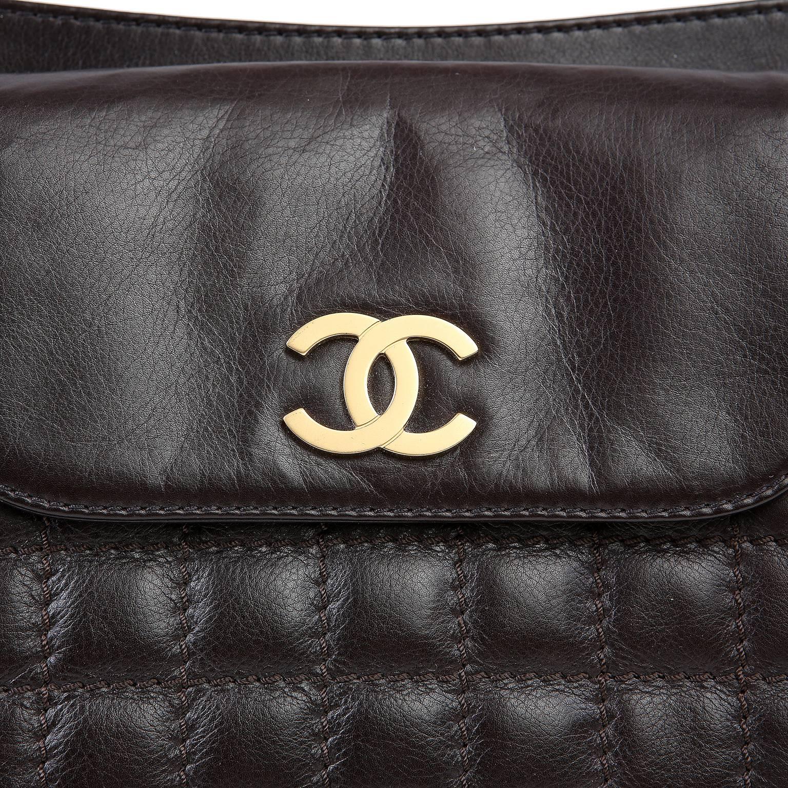 Chanel Dark Brown Leather Quilted Pocket Tote Bag For Sale 1