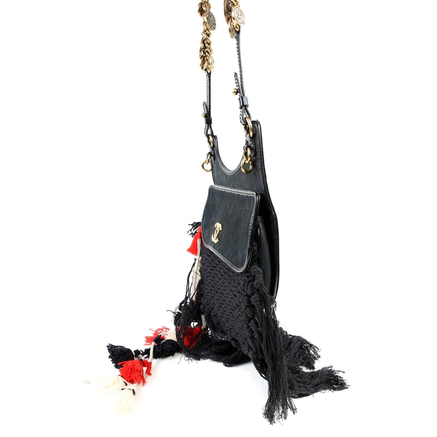 Women's Chanel Black Bohemian Runway Tasseled Cross Body Bag- Crochet and Fringe