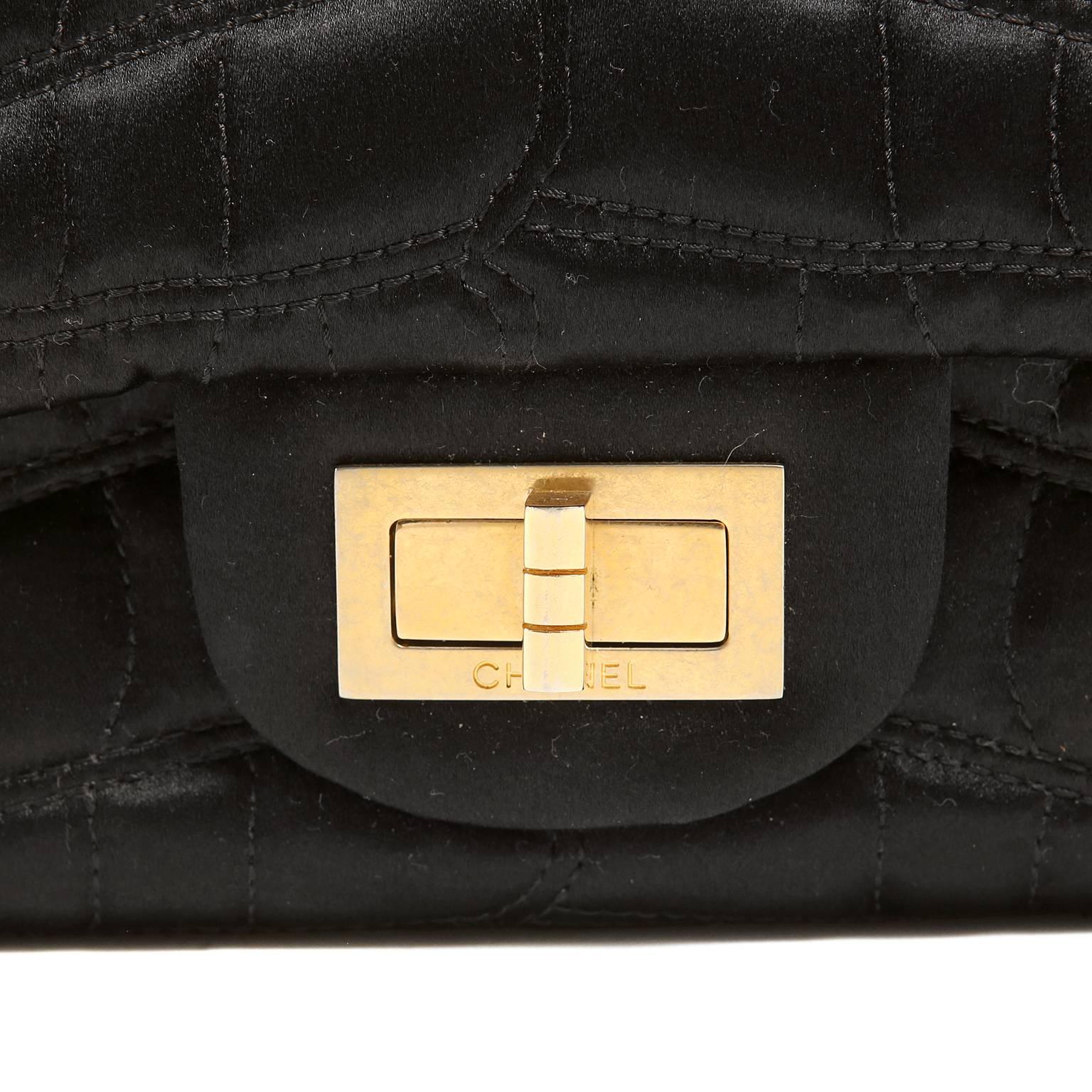 Chanel Black Satin Crocodile Quilted Reissue Flap Bag 1