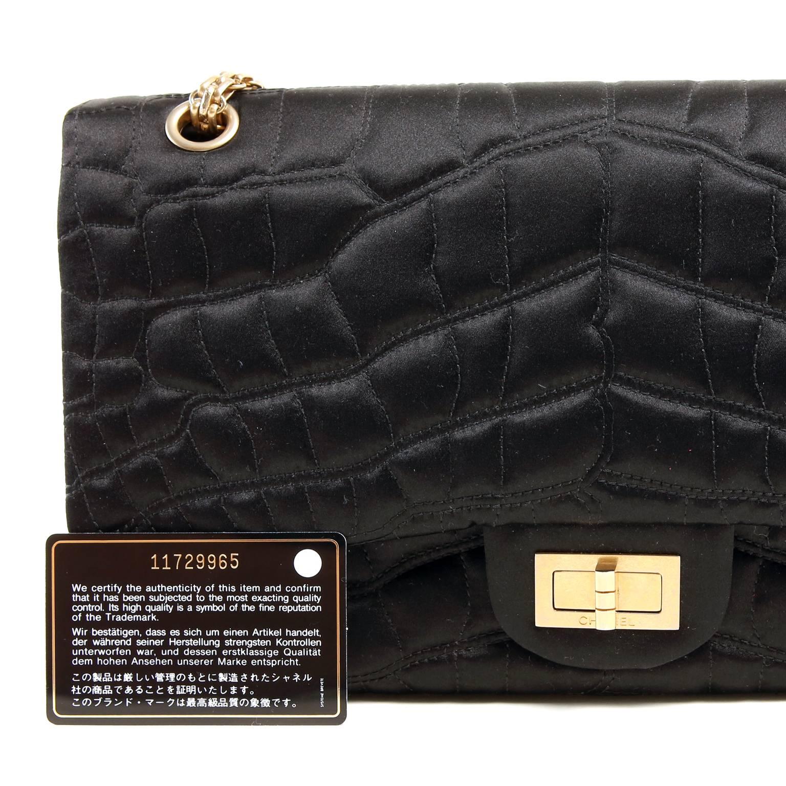Chanel Black Satin Crocodile Quilted Reissue Flap Bag 6