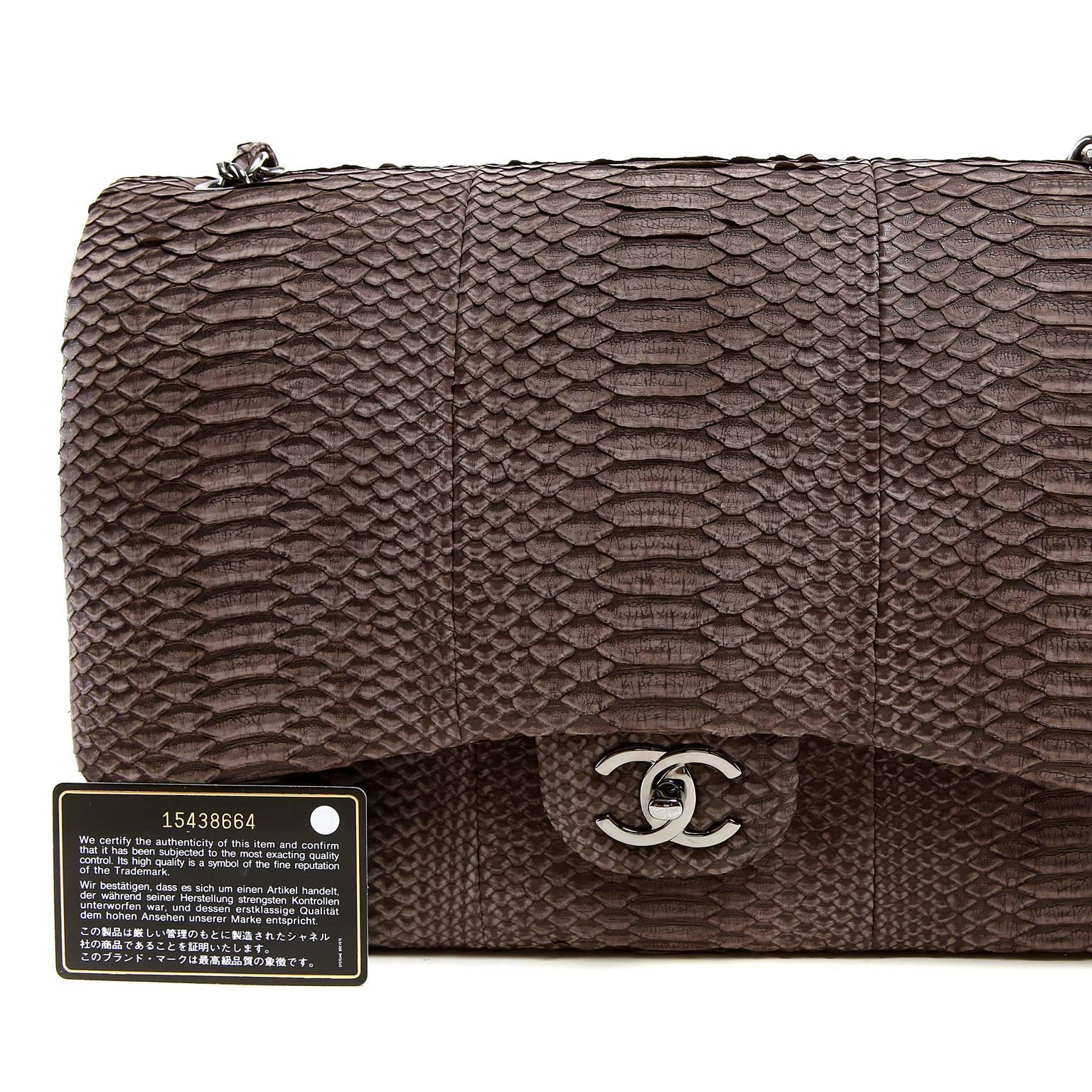 Chanel Taupe Python Jumbo Classic Flap Bag- Silver Hardware 2