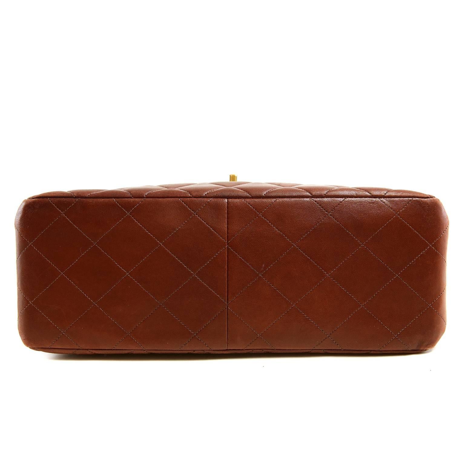 Chanel Brown Leather Double Sided Flap Bag- Gold Hardware In Excellent Condition In Malibu, CA