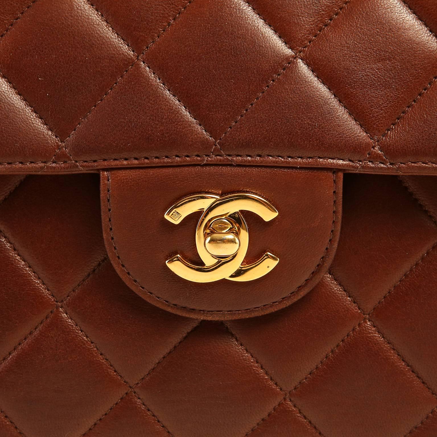 Women's Chanel Brown Leather Double Sided Flap Bag- Gold Hardware