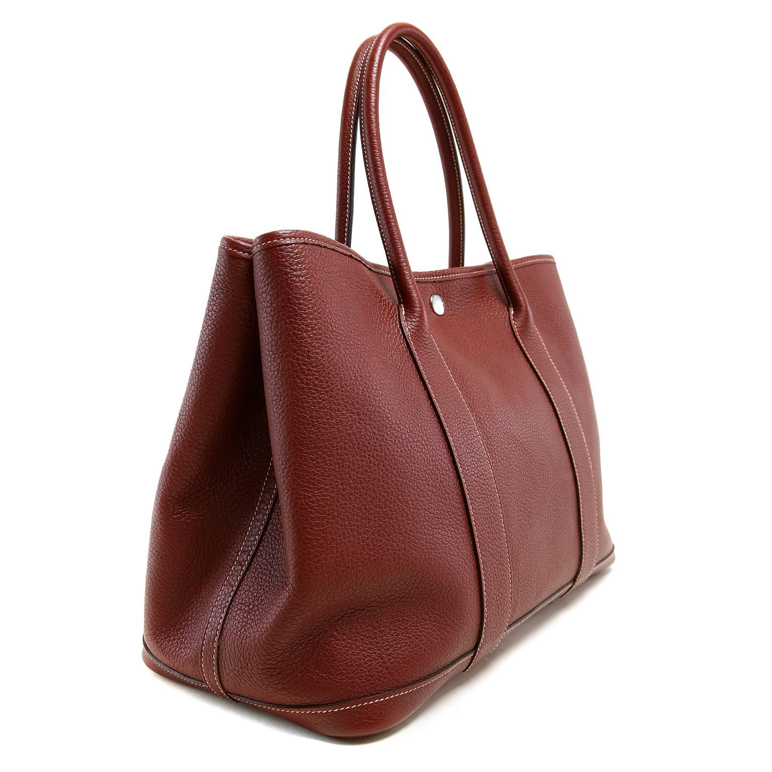 Hermès Bordeaux All Leather Garden Party Tote- PRISTINE; appears never carried.

. This is the GM size in all leather.  The Garden Party is classic and understated; perfect for daily use in the country or city.

 Rich Bordeaux calf hide is