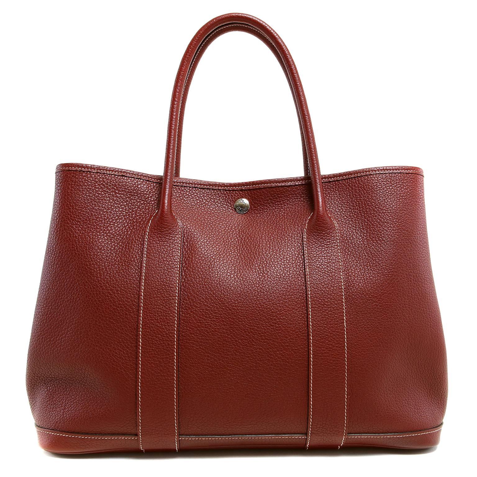 Brown Hermès Bordeaux Leather Garden Party Tote