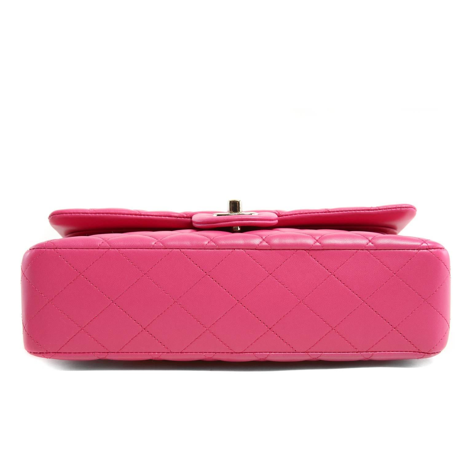 Women's Chanel Fuchsia Pink Leather Medium Double Flap Classic