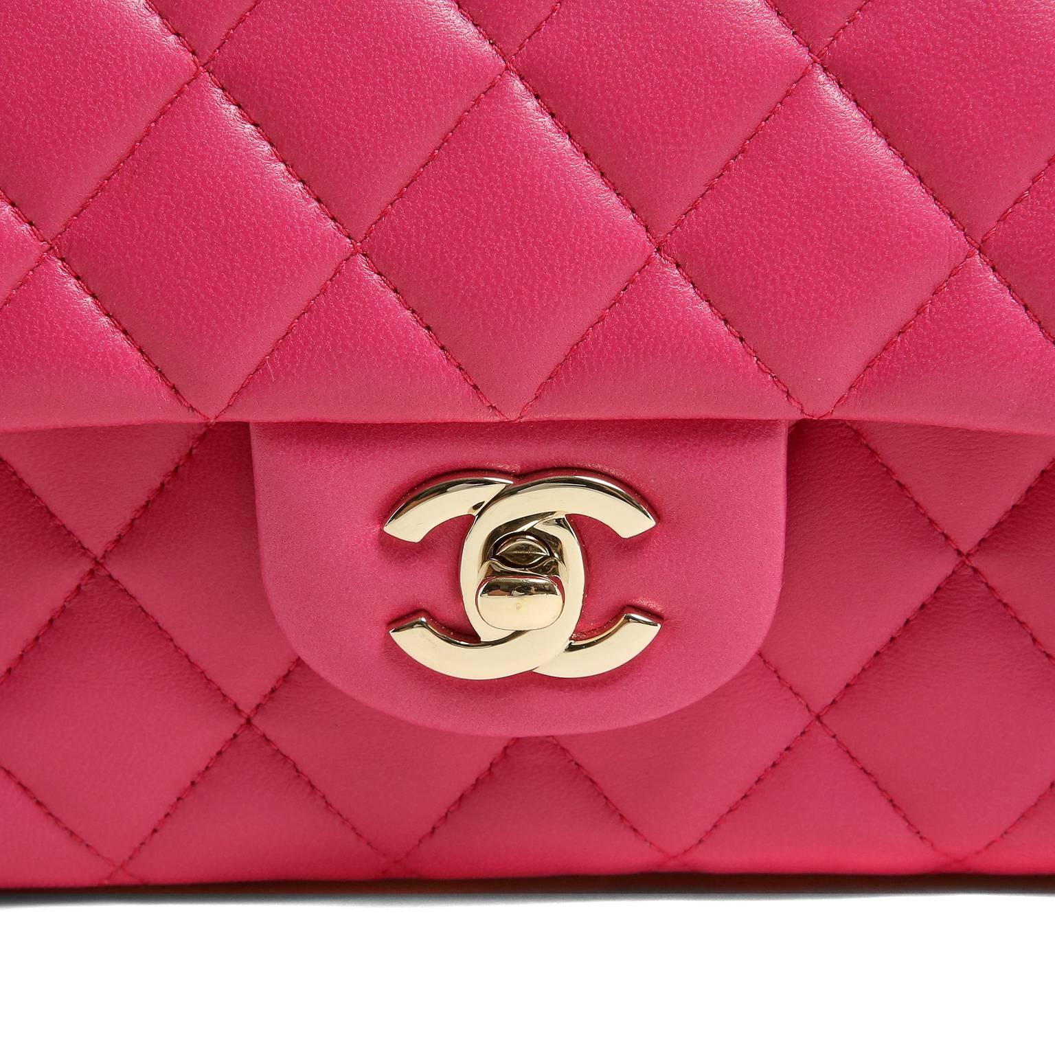 Chanel Fuchsia Pink Leather Medium Double Flap Classic 1