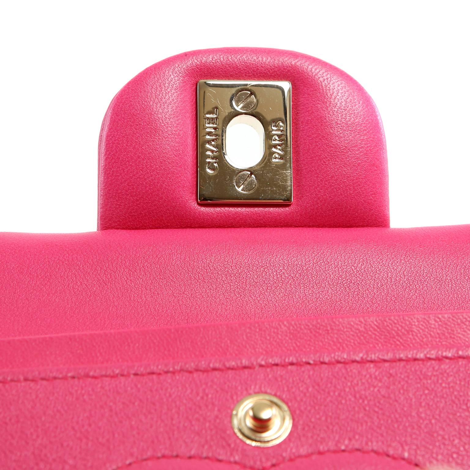 Chanel Fuchsia Pink Leather Medium Double Flap Classic 4