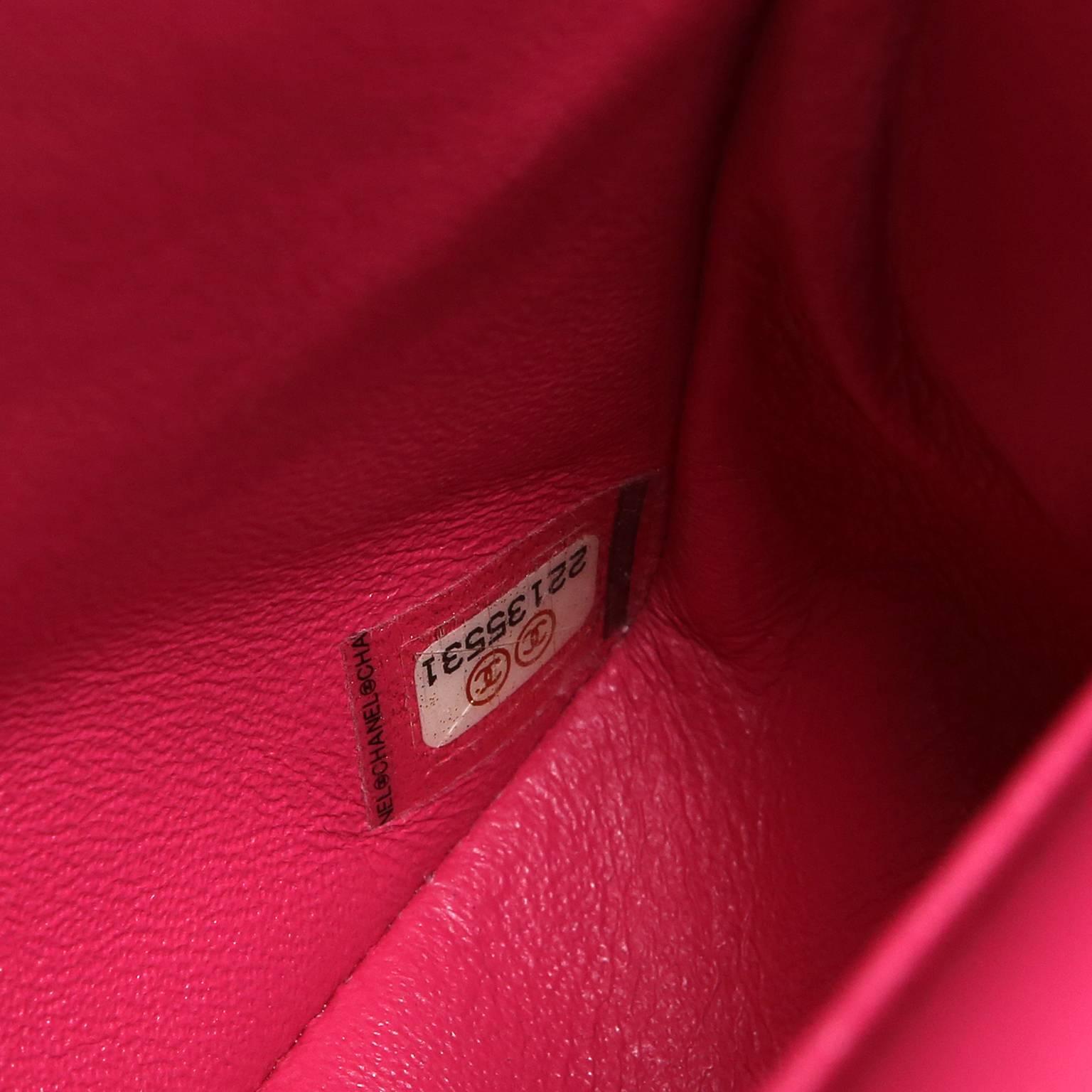 Chanel Fuchsia Pink Leather Medium Double Flap Classic 5