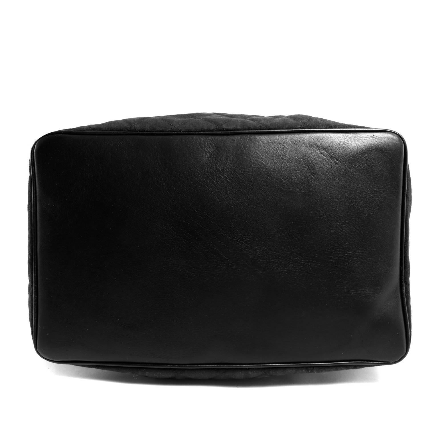 Women's Chanel Black Quilted Canvas Drawstring Shoulder Bag
