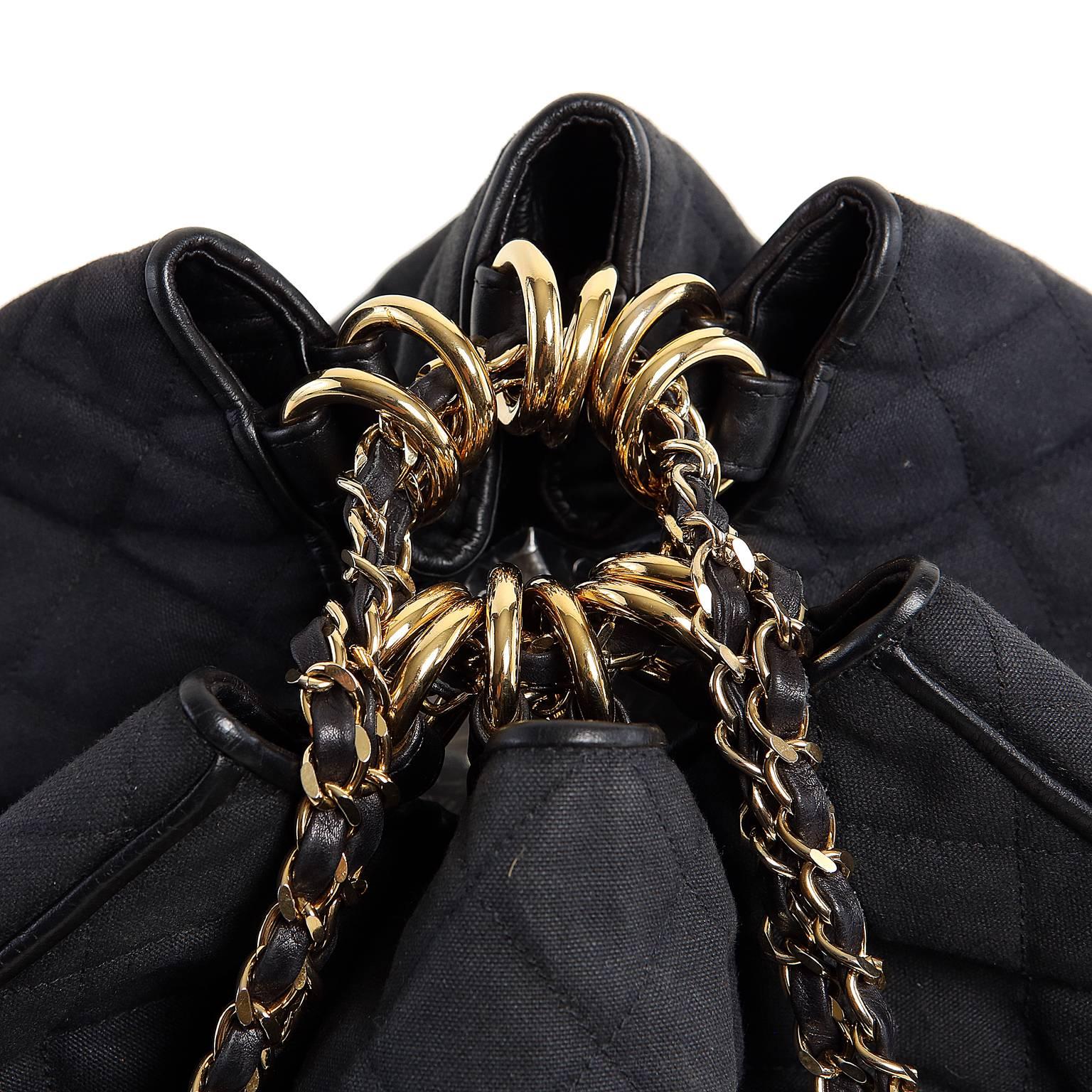 Chanel Black Quilted Canvas Drawstring Shoulder Bag 1