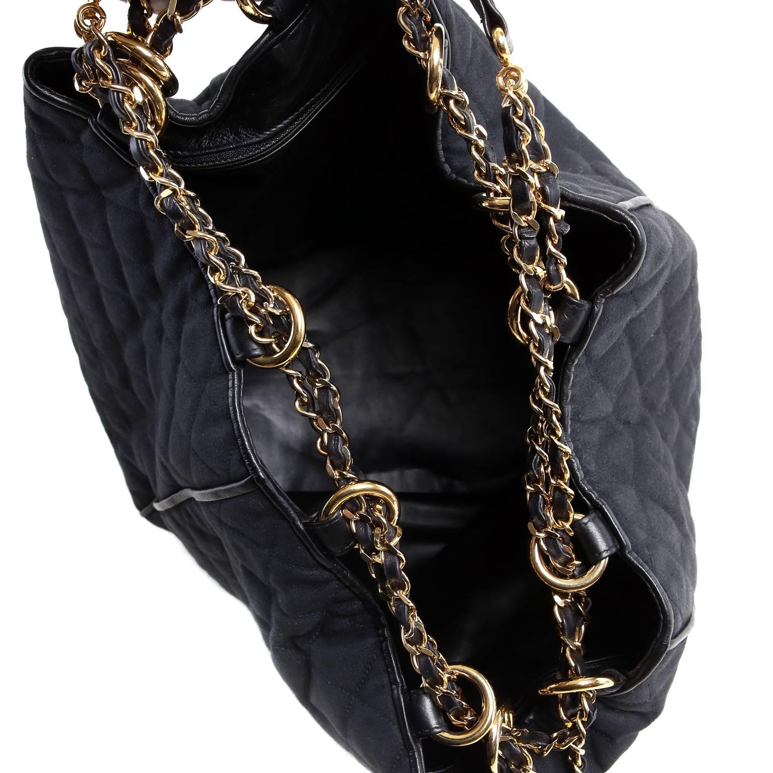 Chanel Black Quilted Canvas Drawstring Shoulder Bag 3
