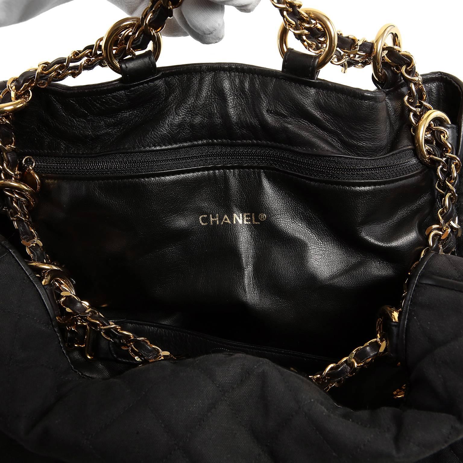 Chanel Black Quilted Canvas Drawstring Shoulder Bag 4