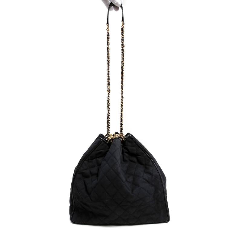 Chanel Black Quilted Canvas Drawstring Shoulder Bag at 1stDibs