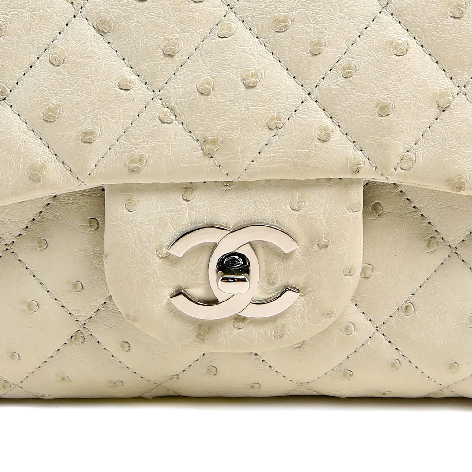 Chanel  Ivory Ostrich Maxi Flap Shoulder Bag 1