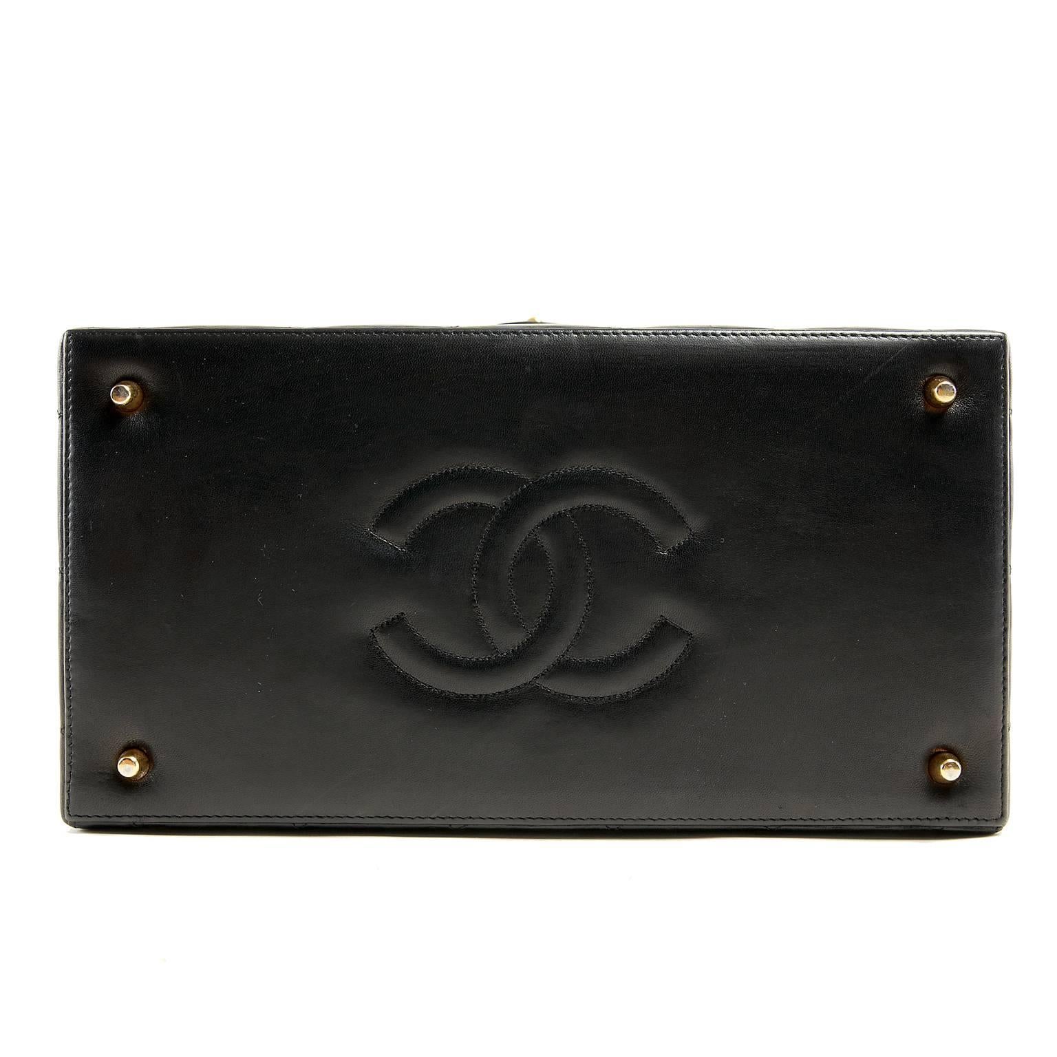 Women's Chanel Vintage Black Leather Top Handle Box Case For Sale