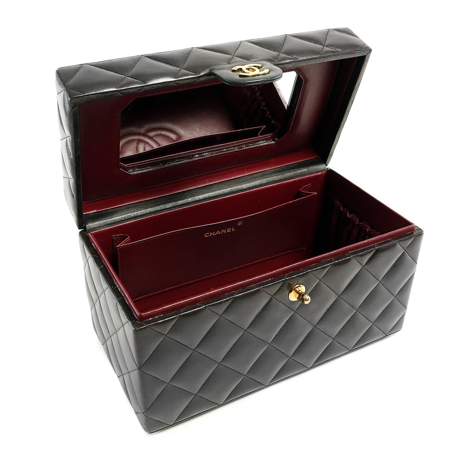 Chanel Vintage Black Leather Top Handle Box Case For Sale 2