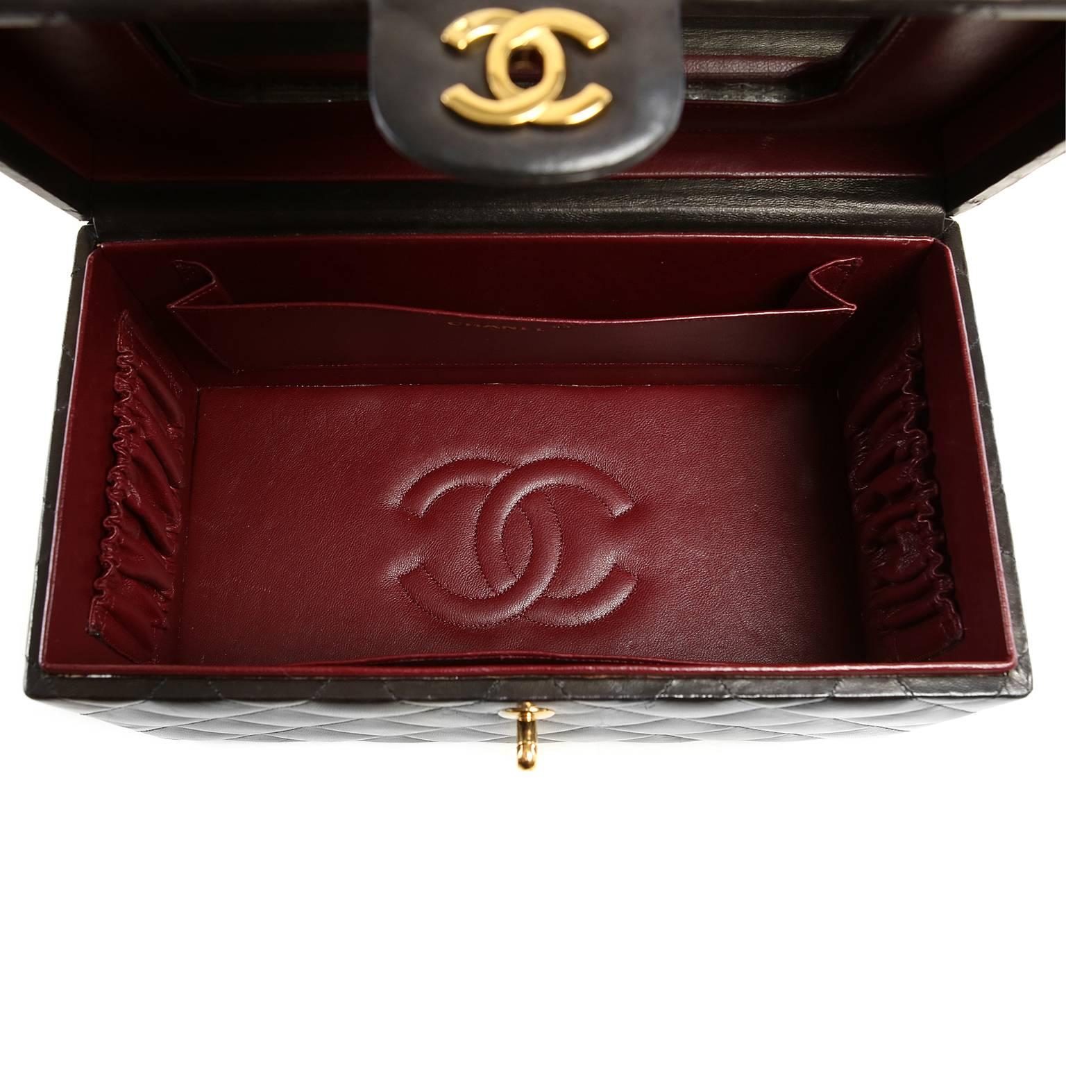 Chanel Vintage Black Leather Top Handle Box Case For Sale 3