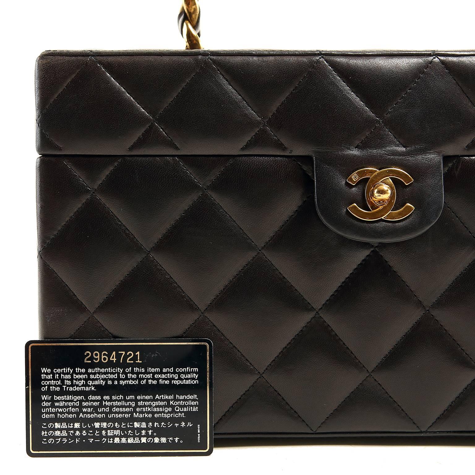 Chanel Vintage Black Leather Top Handle Box Case For Sale 6